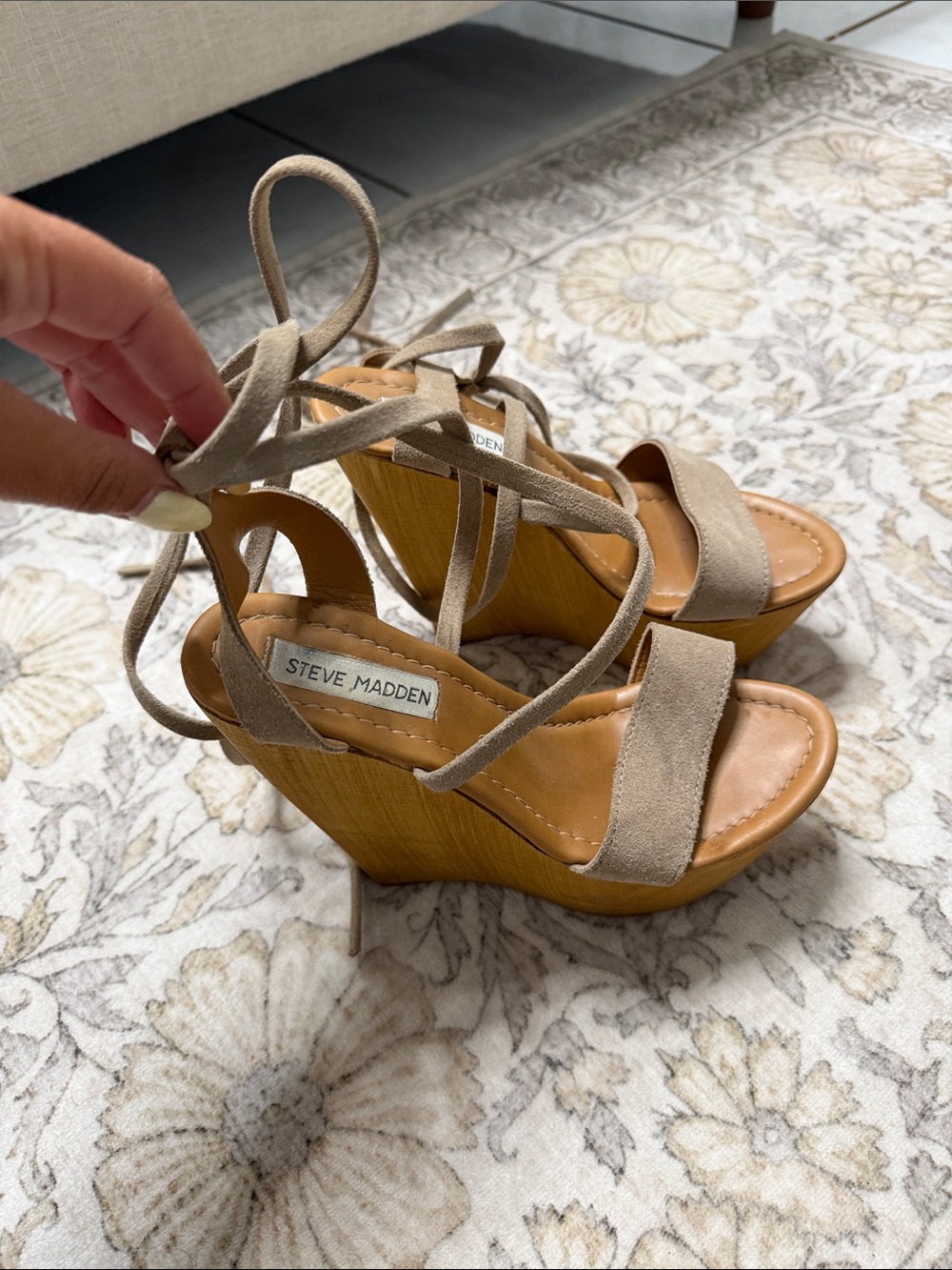 Steve Madden Taupe Suede Wrap Wedge Sandals